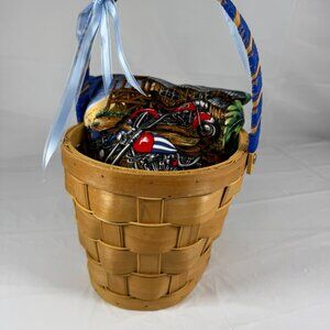 Natural Easter Basket w/Blue Accents & Motorcycle Pillow